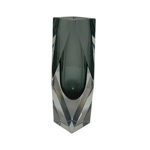 Murano -- Multi Faceted Smokey Gray/Black Glass Vase